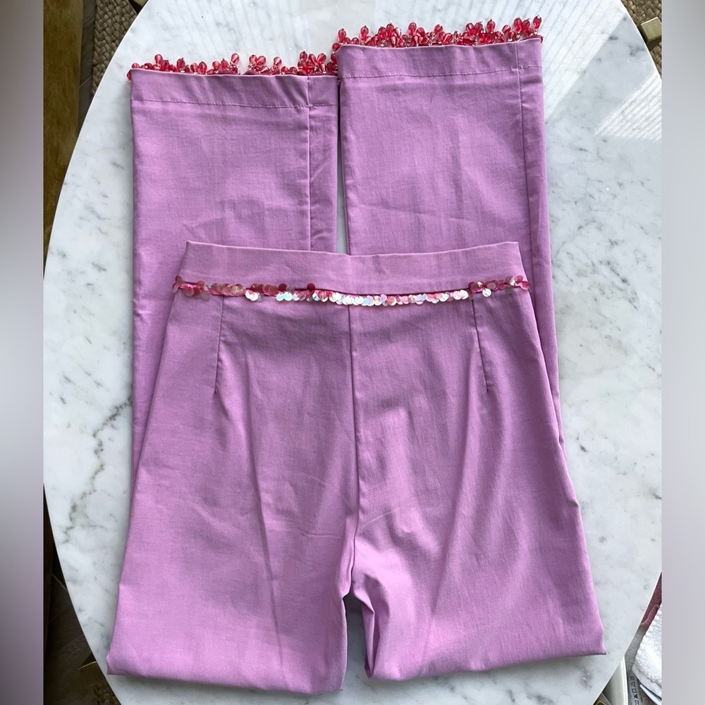 Saraco Paris Pink Sequin and bead trimmed pants, French, XS, pink, EUC - Picture 9 of 10